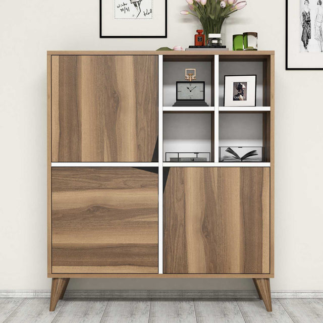 Wandkasten - Wandkast Pulse Walnoot Wit Melamine 100x115x30 cm - Dimehouse