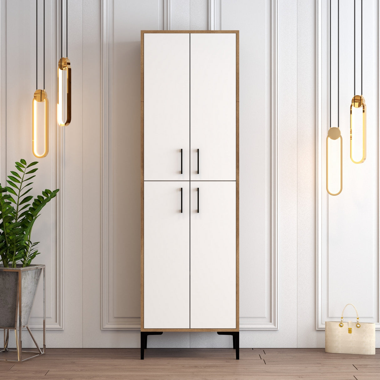 Schoenenkasten - Wandkast Walnoot Wit Melamine 200x60x35 cm - Berlin - Dimehouse