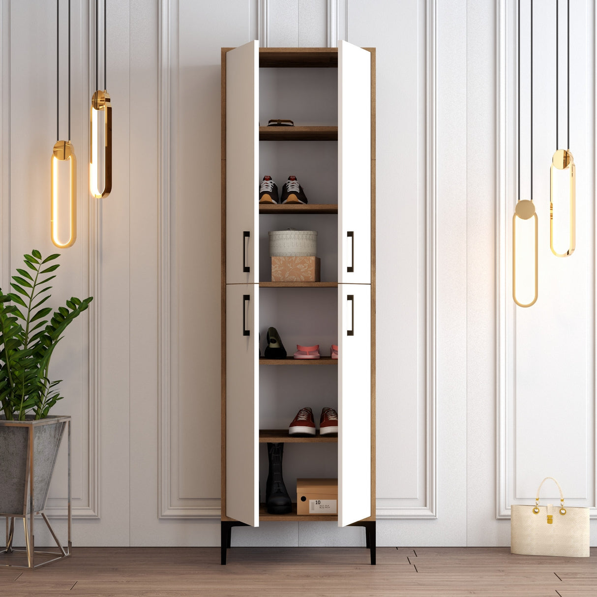 Schoenenkasten - Wandkast Walnoot Wit Melamine 200x60x35 cm - Berlin - Dimehouse