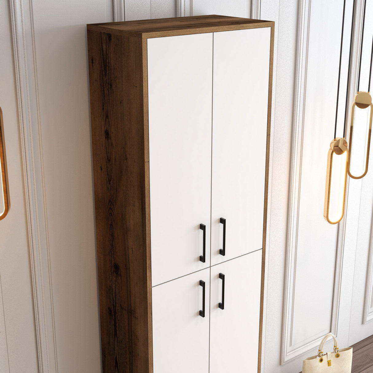 Schoenenkasten - Wandkast Walnoot Wit Melamine 200x60x35 cm - Berlin - Dimehouse
