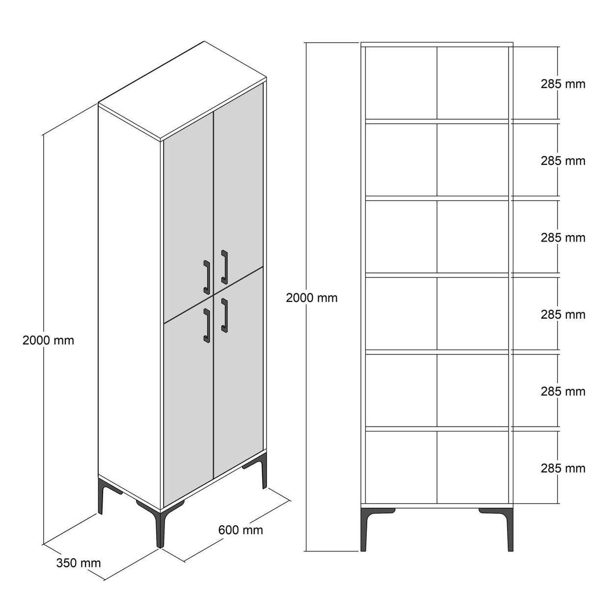 Schoenenkasten - Wandkast Walnoot Wit Melamine 200x60x35 cm - Berlin - Dimehouse