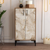 Schoenenkasten - Schoenenkast Prag Walnoot Wit Marmer Melamine 60x111x35 cm - Dimehouse