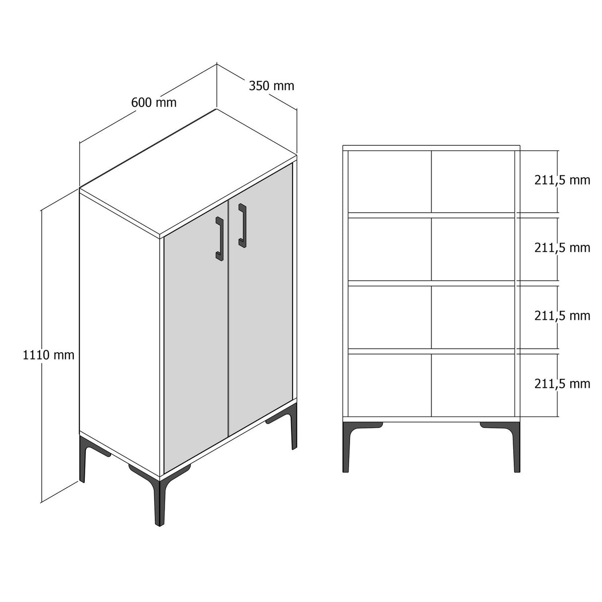 Schoenenkasten - Schoenenkast Prag Walnoot Zwart Melamine 60x111x35 cm - Dimehouse