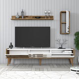 TV Meubels - TV Meubel Set Valensiya Walnoot Wit Melamine 180x35x45 cm - Dimehouse