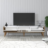 TV Meubels - TV Meubel Valensiya Walnoot Wit Melamine 180x35x45 cm - Dimehouse