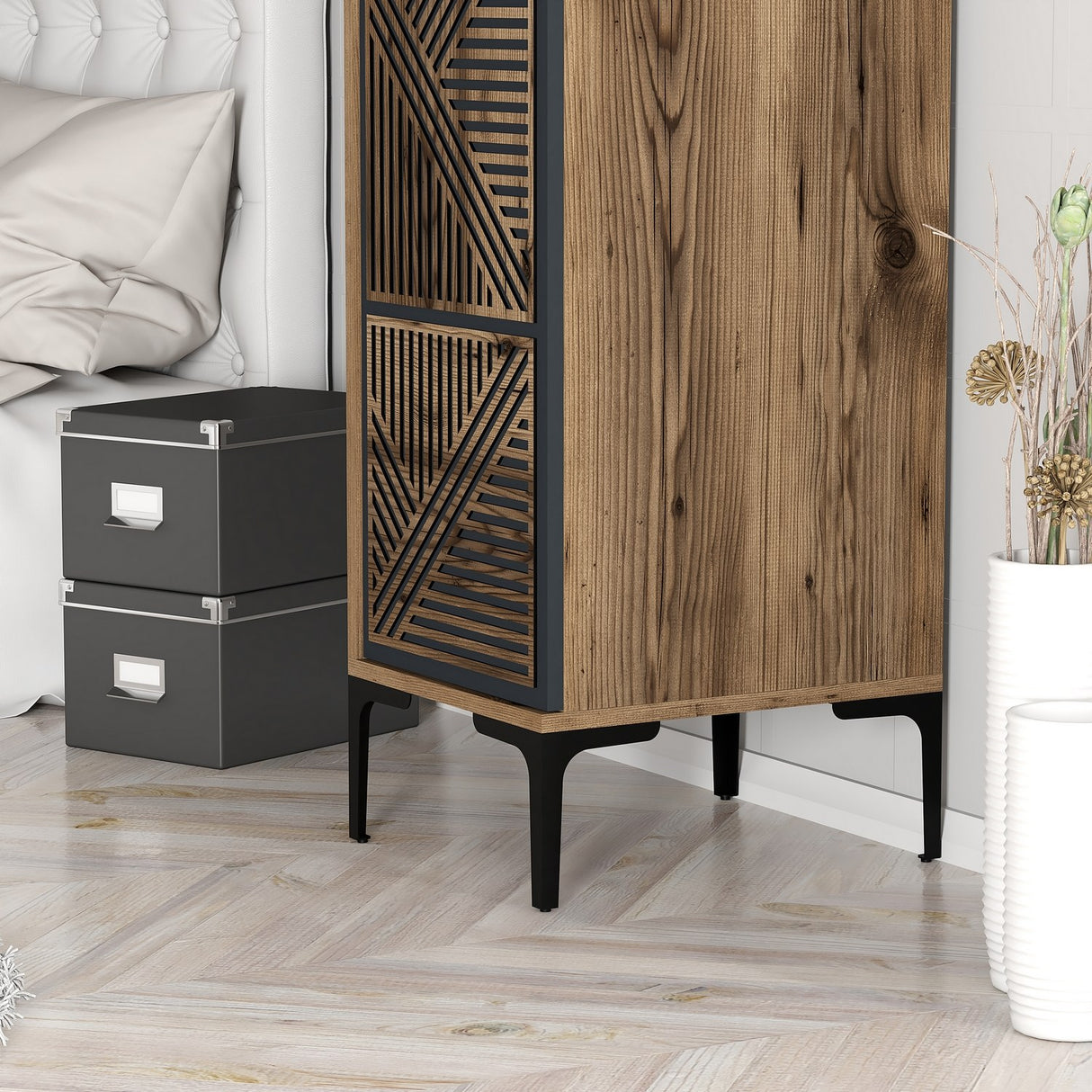 Armadio Kumual P Noce Antracite Melaminico 40x47,5x201,4 cm