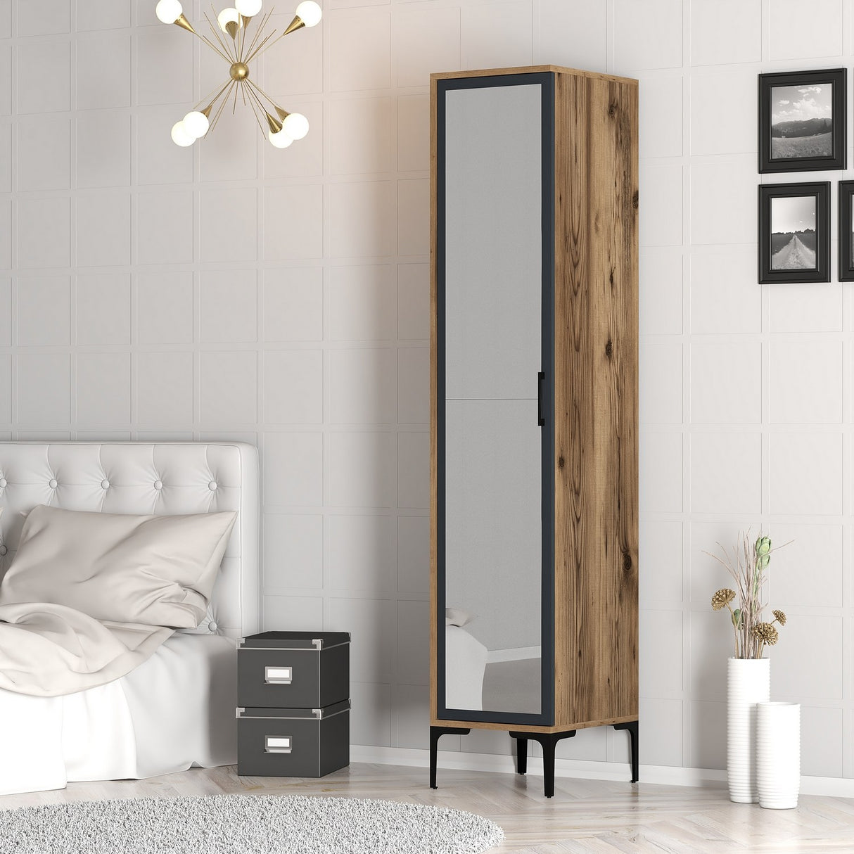 Armadio Kumual R Noce Antracite Melaminico 40x47,5x201,4 cm