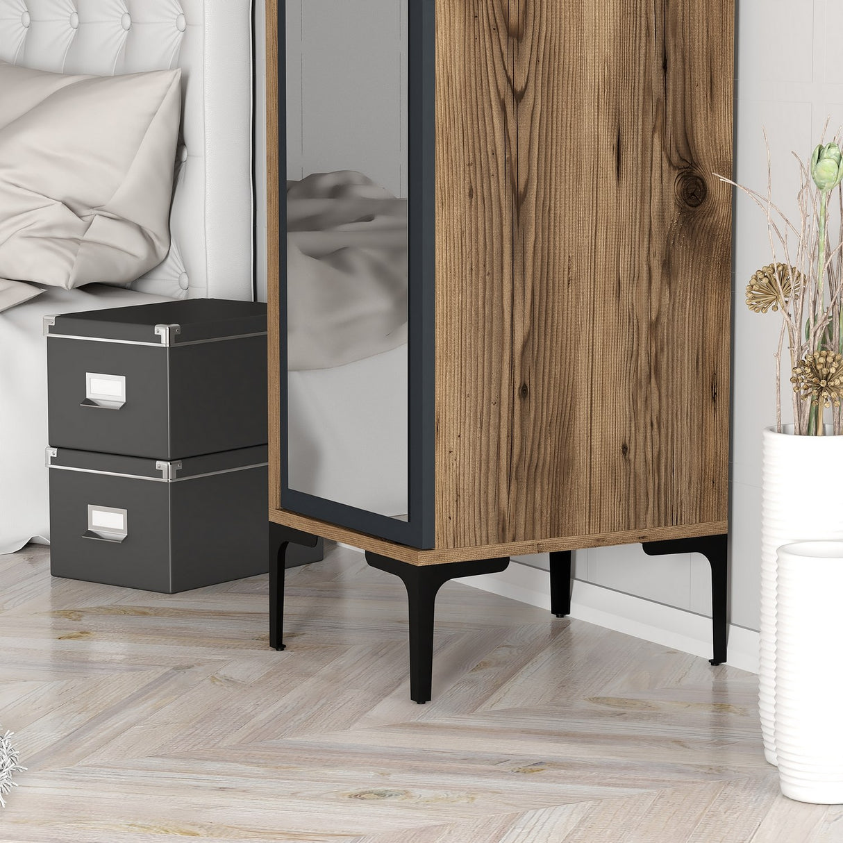 Armadio Kumual R Noce Antracite Melaminico 40x47,5x201,4 cm