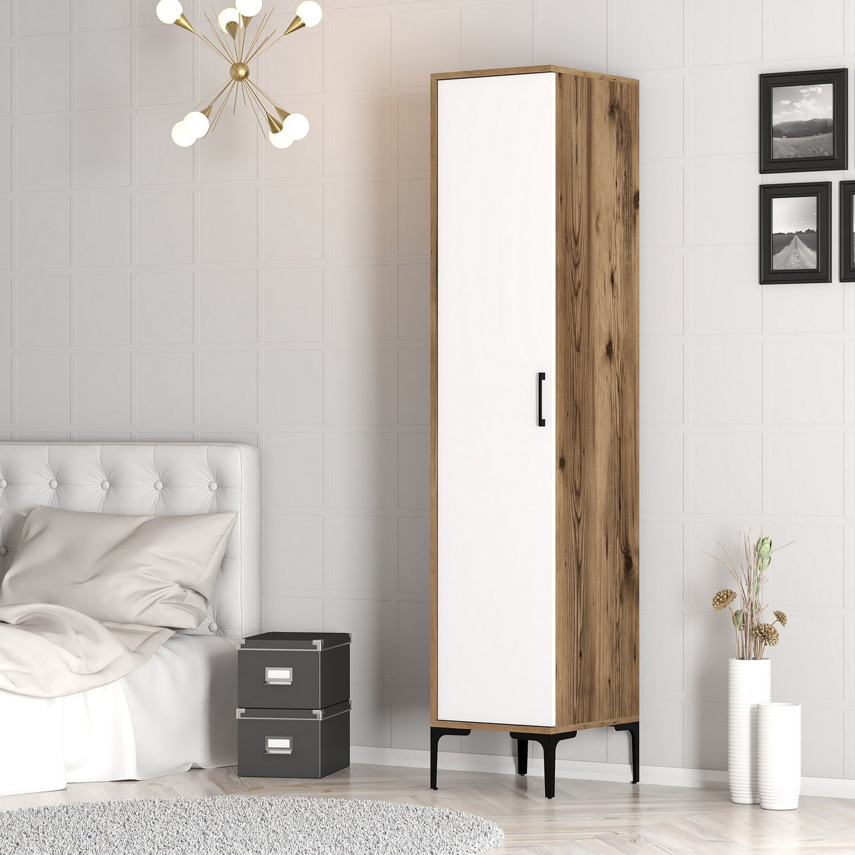 Armadio Kumual S Noce Bianco Melaminico 40x47,5x201,4 cm