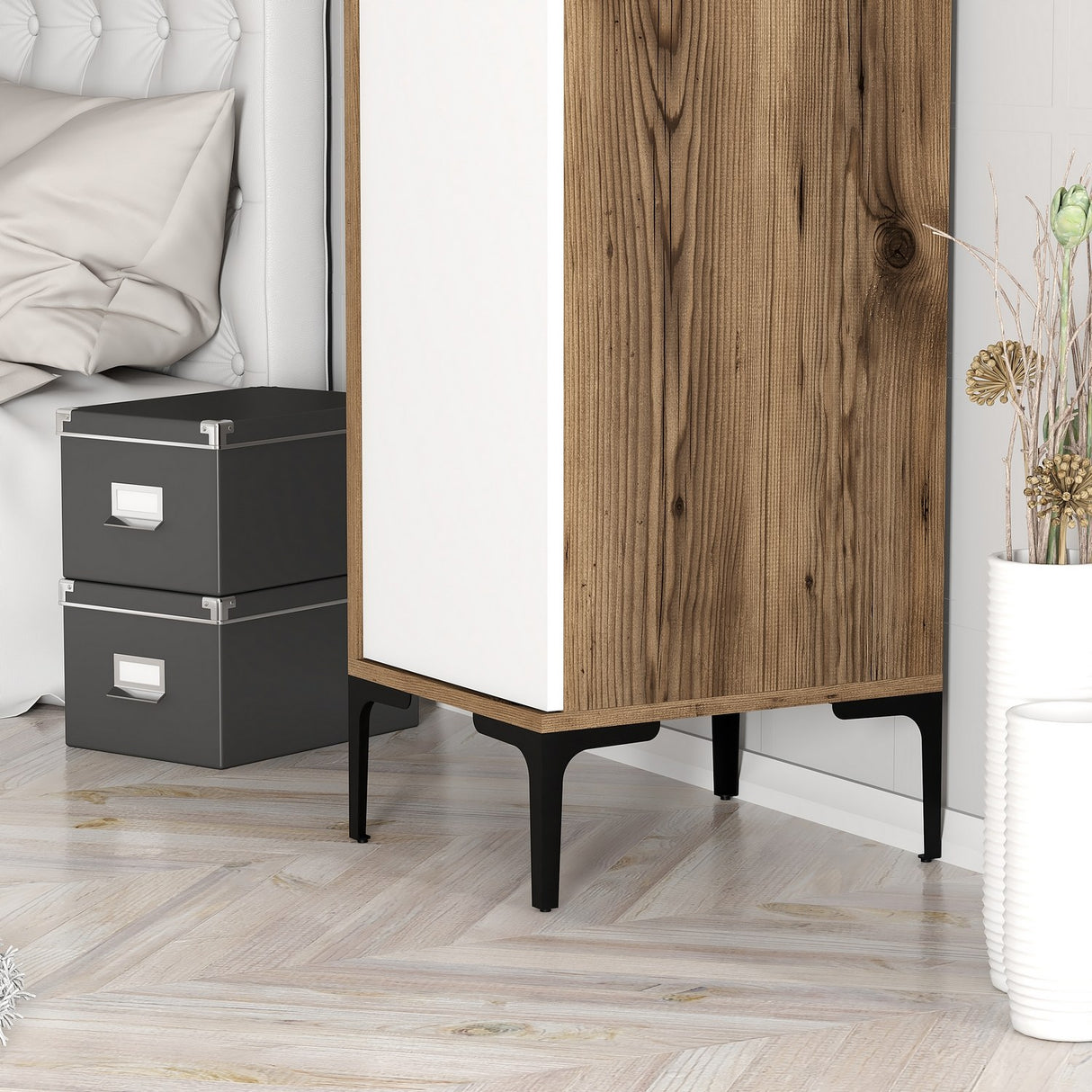 Armadio Kumual S Noce Bianco Melaminico 40x47,5x201,4 cm