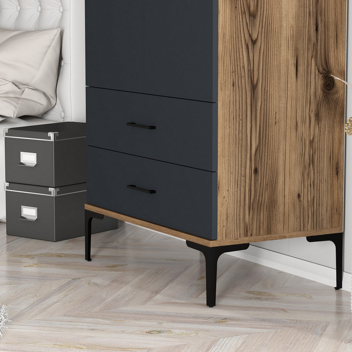 Armadio Kumsal T Noce Antracite Melaminico 80x47,5x201,4 cm