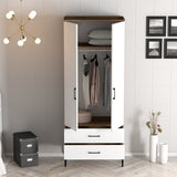 Kledingkasten - Kledingkast Kumsal T Walnoot Wit Melamine 80x47,5x201,4 cm - Dimehouse
