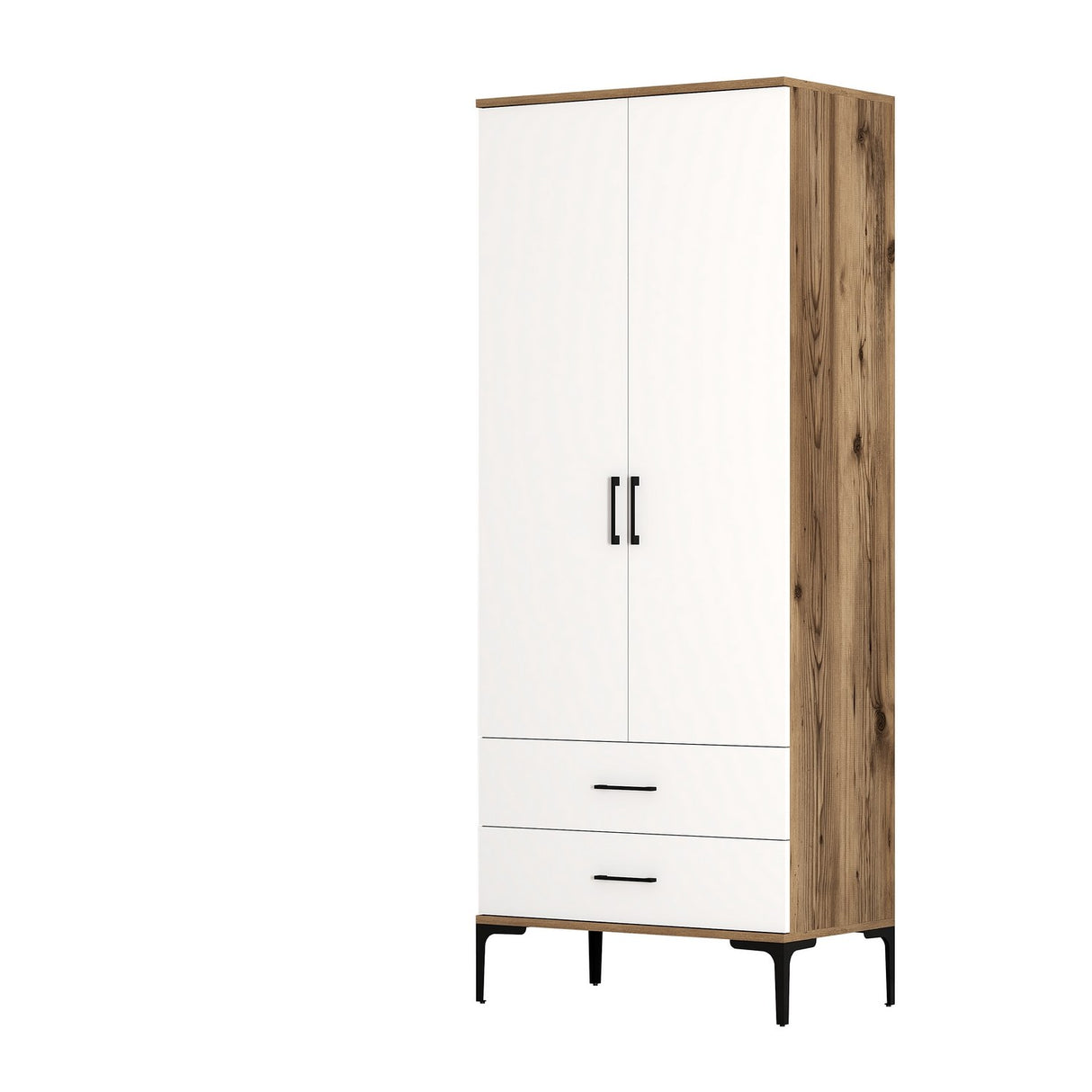 Kledingkasten - Kledingkast Kumsal T Walnoot Wit Melamine 80x47,5x201,4 cm - Dimehouse