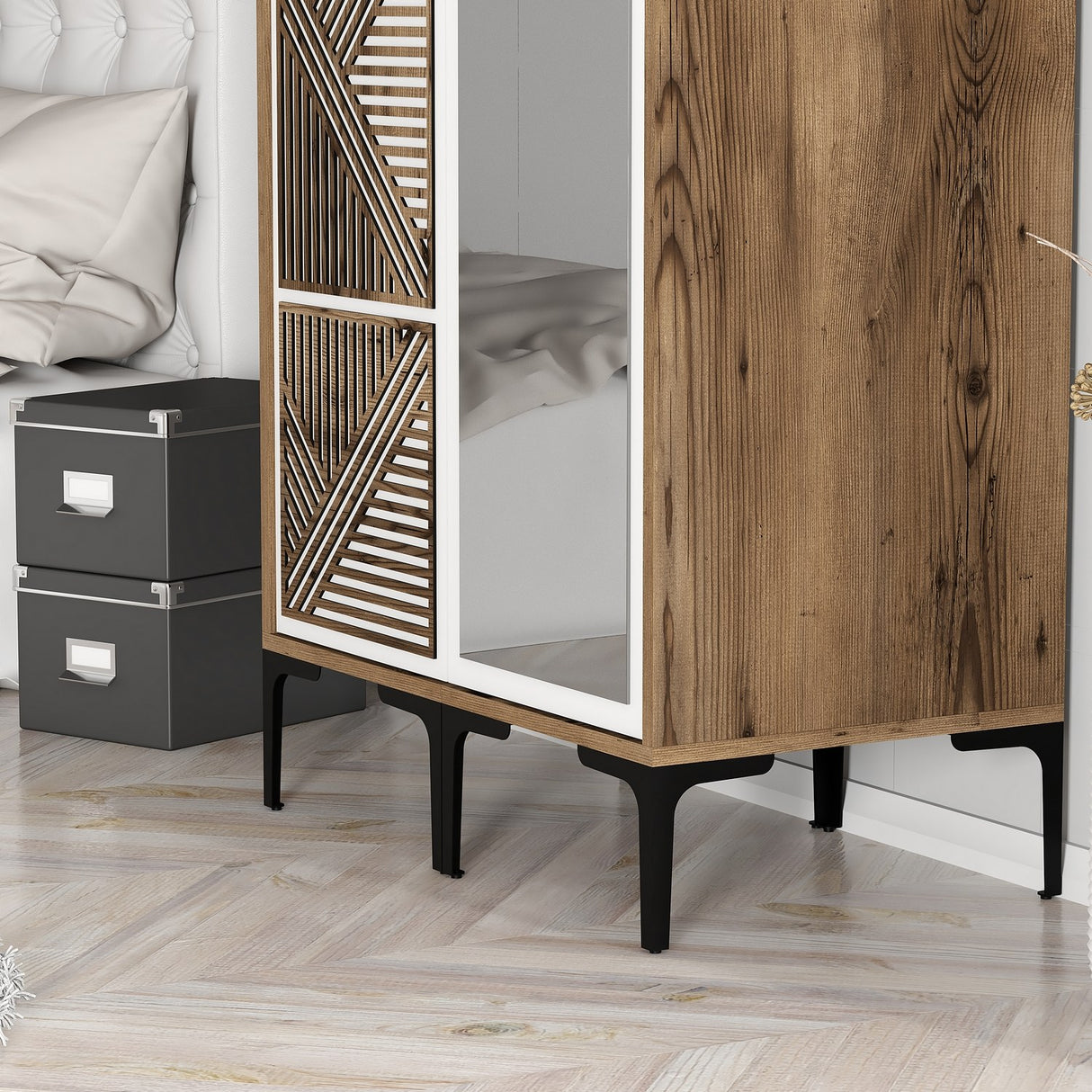 Armadio Kumsal PR Noce Bianco Melaminico 80x47,5x201,4 cm