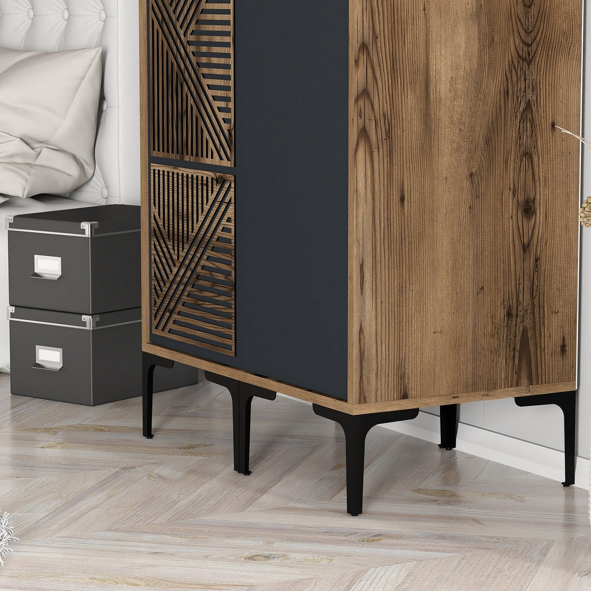 Armadio Kumsal PS Noce Antracite Melaminico 80x47,5x201,4 cm