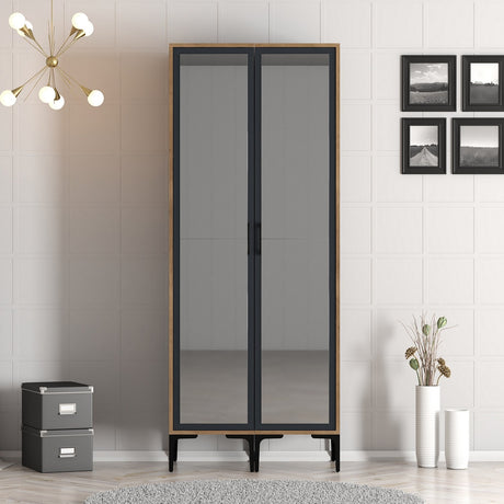 Kledingkasten - Kledingkast Kumsal RR Walnoot Antraciet Melamine 80x47,5x201,4 cm - Dimehouse