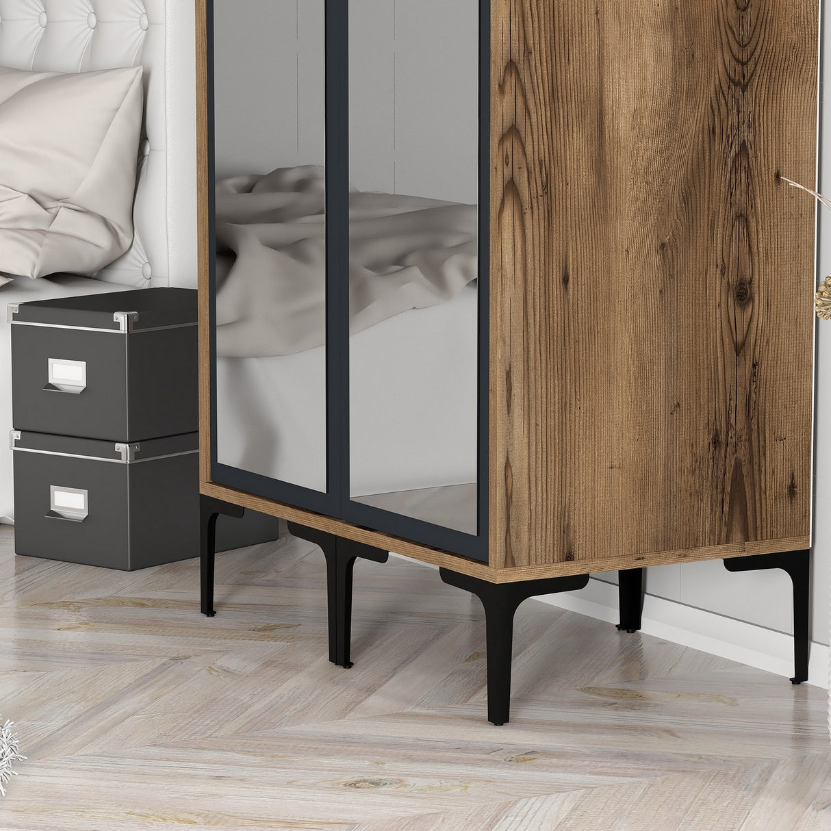 Armadio Kumsal RR Noce Antracite Melaminico 80x47,5x201,4 cm