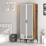 Kledingkasten - Kledingkast Kumsal RR Walnoot Wit Melamine 80x47,5x201,4 cm - Dimehouse