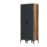 Kledingkasten - Kledingkast Kumsal SS Walnoot Antraciet Melamine 80x47,5x201,4 cm - Dimehouse
