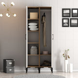 Kledingkasten - Kledingkast Kumsal SS Walnoot Wit Melamine 80x47,5x201,4 cm - Dimehouse