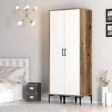 Kledingkasten - Kledingkast Kumsal SS Walnoot Wit Melamine 80x47,5x201,4 cm - Dimehouse