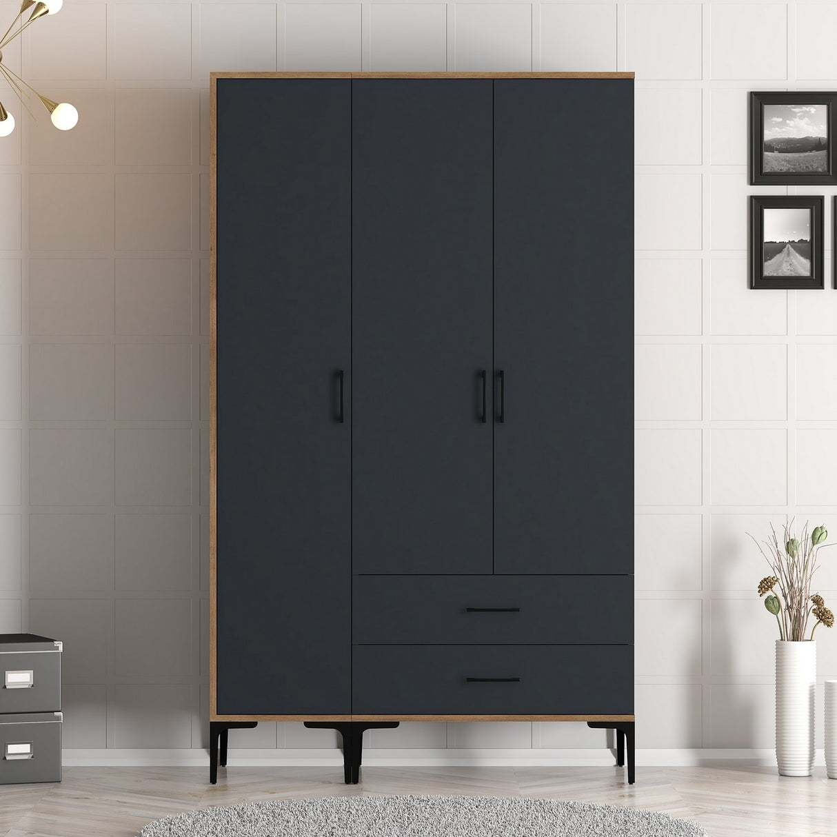 Kledingkasten - Kledingkast Kumual ST Walnoot Antraciet Melamine 120x47,5x201,4 cm - Dimehouse