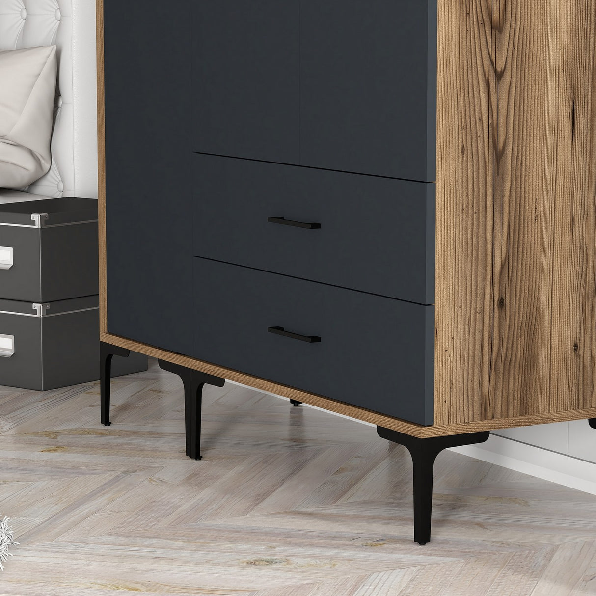 Kledingkasten - Kledingkast Kumual ST Walnoot Antraciet Melamine 120x47,5x201,4 cm - Dimehouse