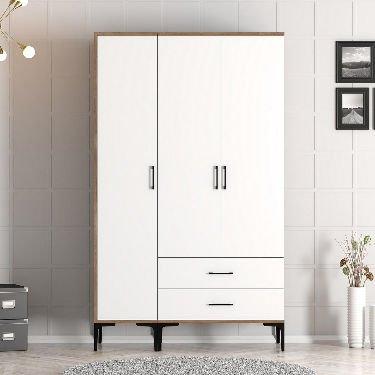Kledingkasten - Kledingkast Kumual ST Walnoot Wit Melamine 120x47,5x201,4 cm - Dimehouse