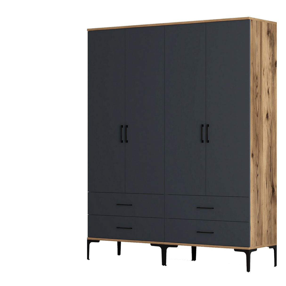 Kledingkasten - Kledingkast Walnoot en Antraciet Melamine - hang en leg - 160x 200 x 47 cm - Kumsal - Dimehouse