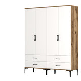 Kledingkasten - Kledingkast Walnoot en Wit Melamine - hang en leg - 160x 200 x 47 cm - Kumsal - Dimehouse