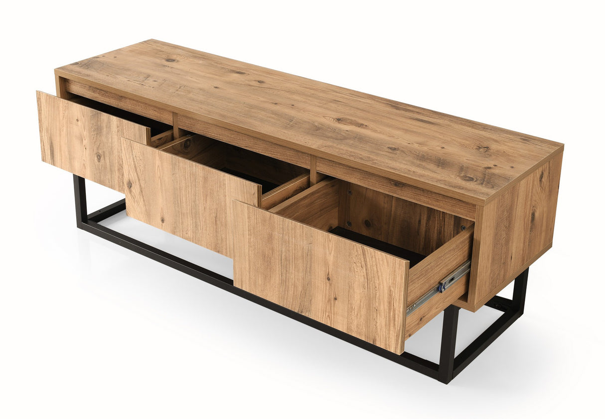 TV Meubels - TV Meubel Tilsim Zwart Dennenhout Melamine 140x50x40 cm - Dimehouse