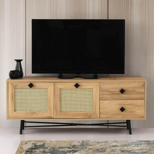 TV Meubels - TV Meubel Hapsiyas Eik Zwart Melamine 140x60x40 cm - Dimehouse