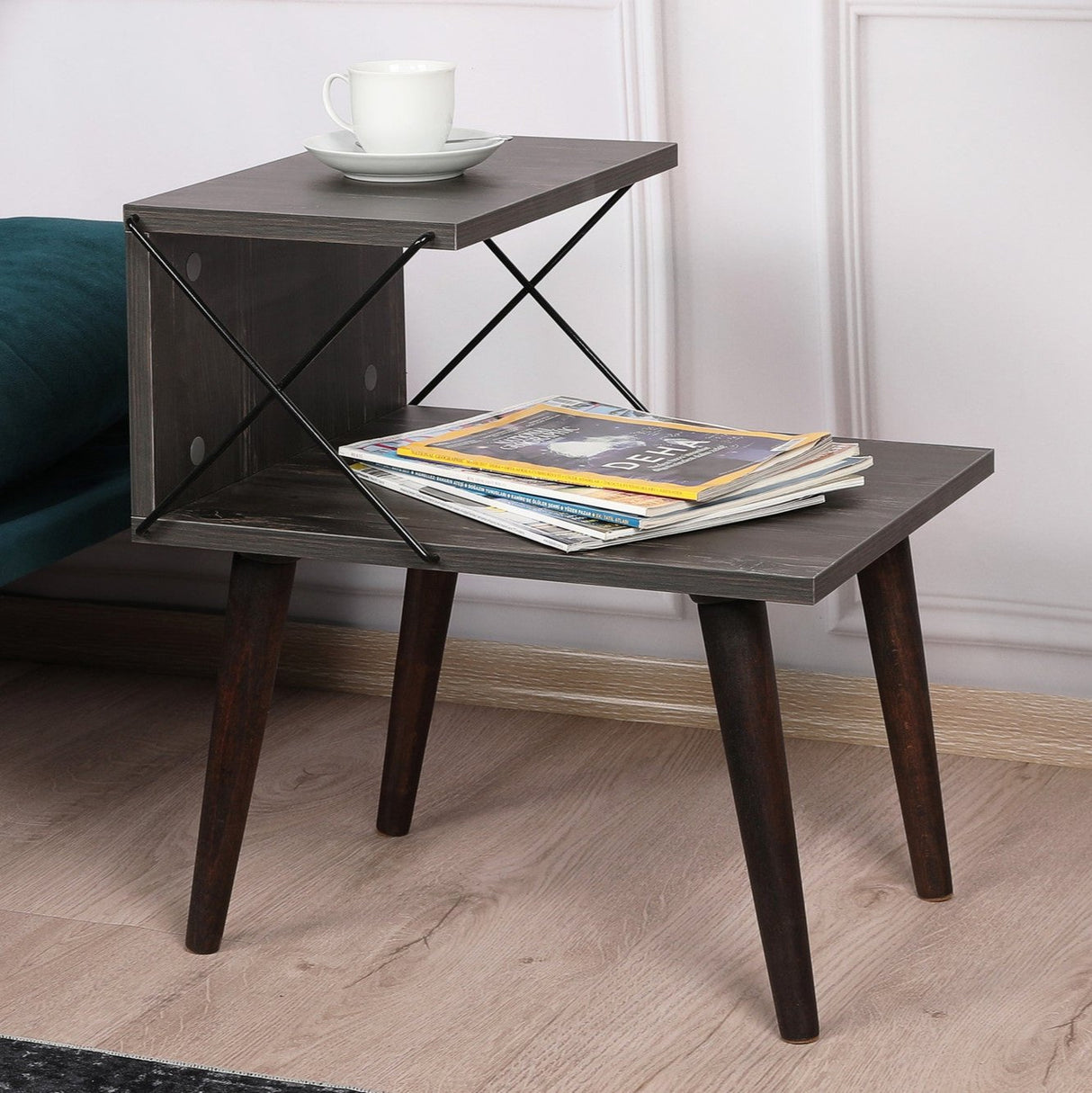 Comodino Cross Melaminico Marrone scuro 50x55x40 cm