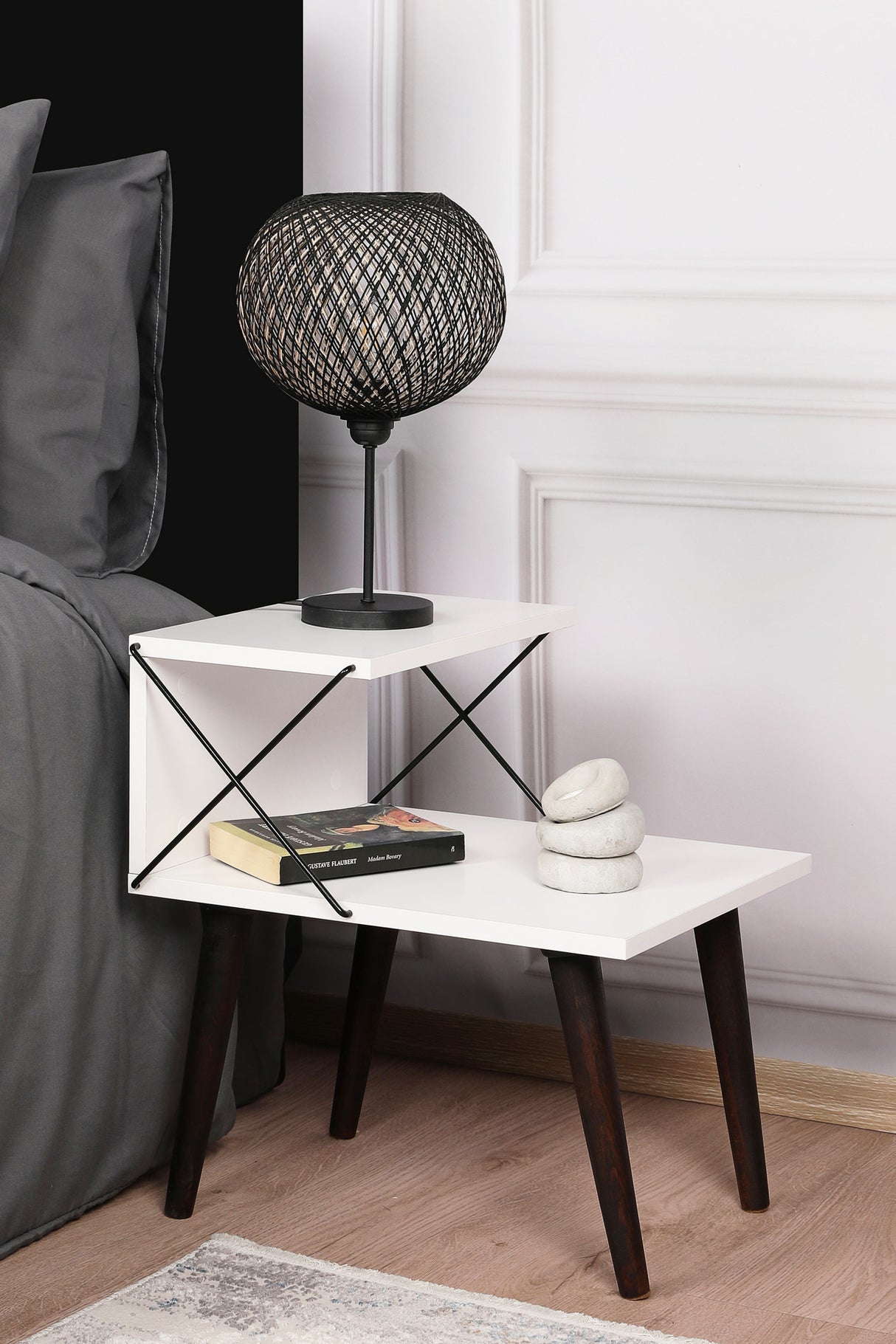 Nachtkastjes - Nachtkastje Cross Wit Melamine 50x55x40 cm - Dimehouse