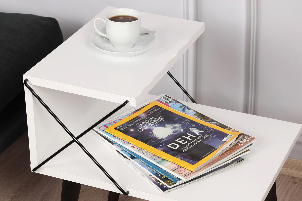 Nachtkastjes - Nachtkastje Cross Wit Melamine 50x55x40 cm - Dimehouse