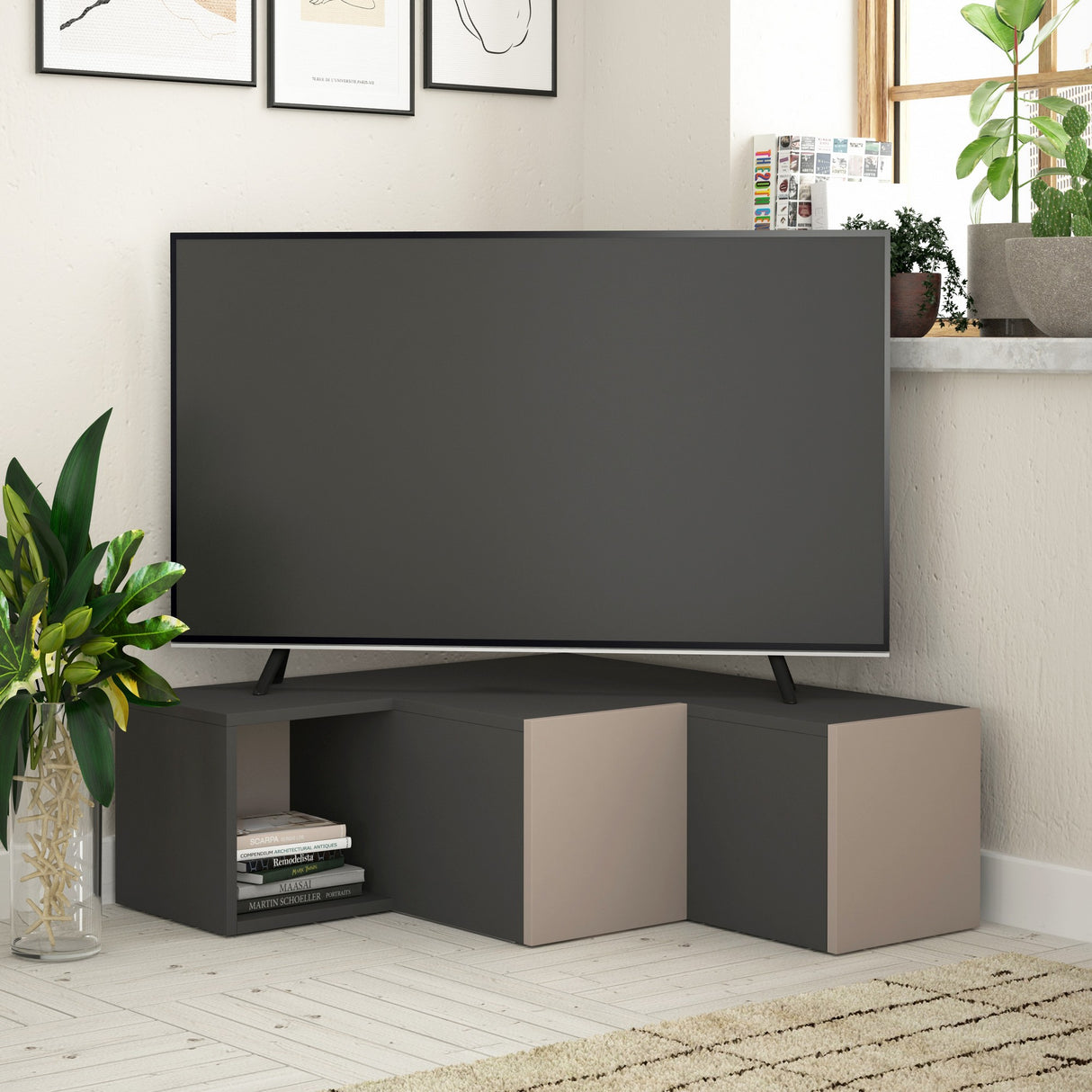 Mobile TV Compact Antracite Marrone Melaminico 90x32x92 cm
