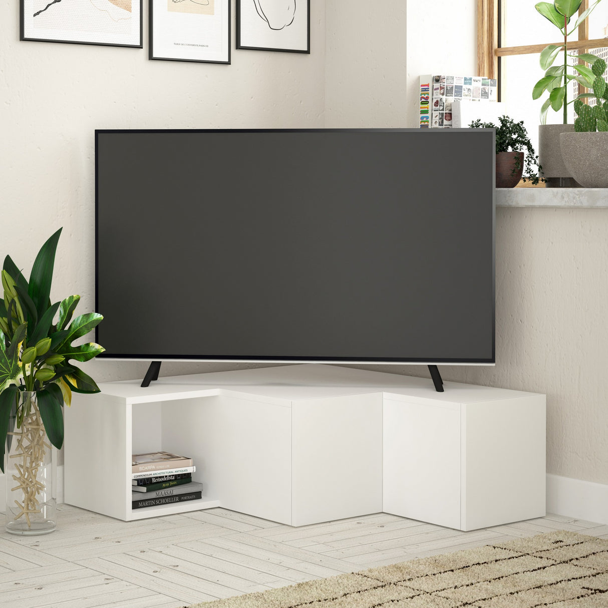 Mobile TV compatto bianco melaminico 90x32x92 cm