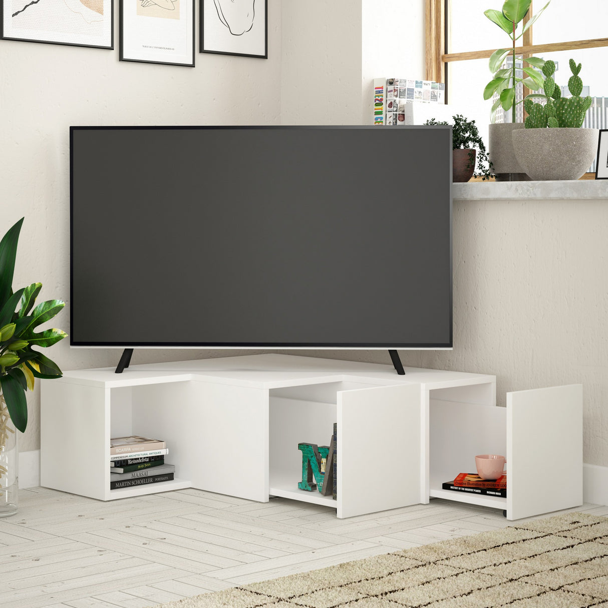 Mobile TV compatto bianco melaminico 90x32x92 cm