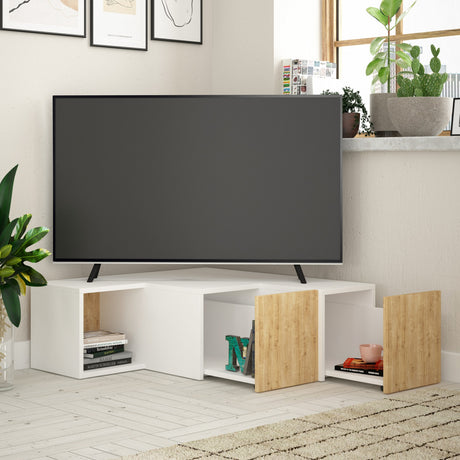 Mobile TV compatto bianco rovere melaminico 90x32x92 cm