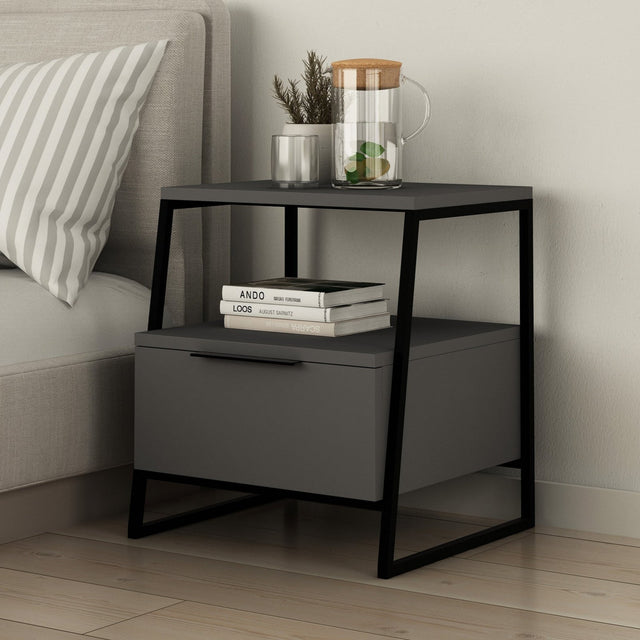 Nachtkastjes - Nachtkastje Pal Antraciet Melamine 45x50x40 cm - Dimehouse