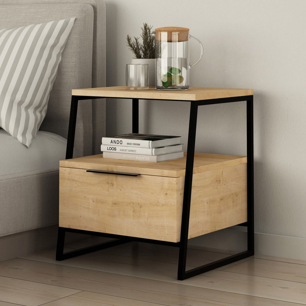 Comodino Pal Oak Melaminico Nero 45x50x41 cm