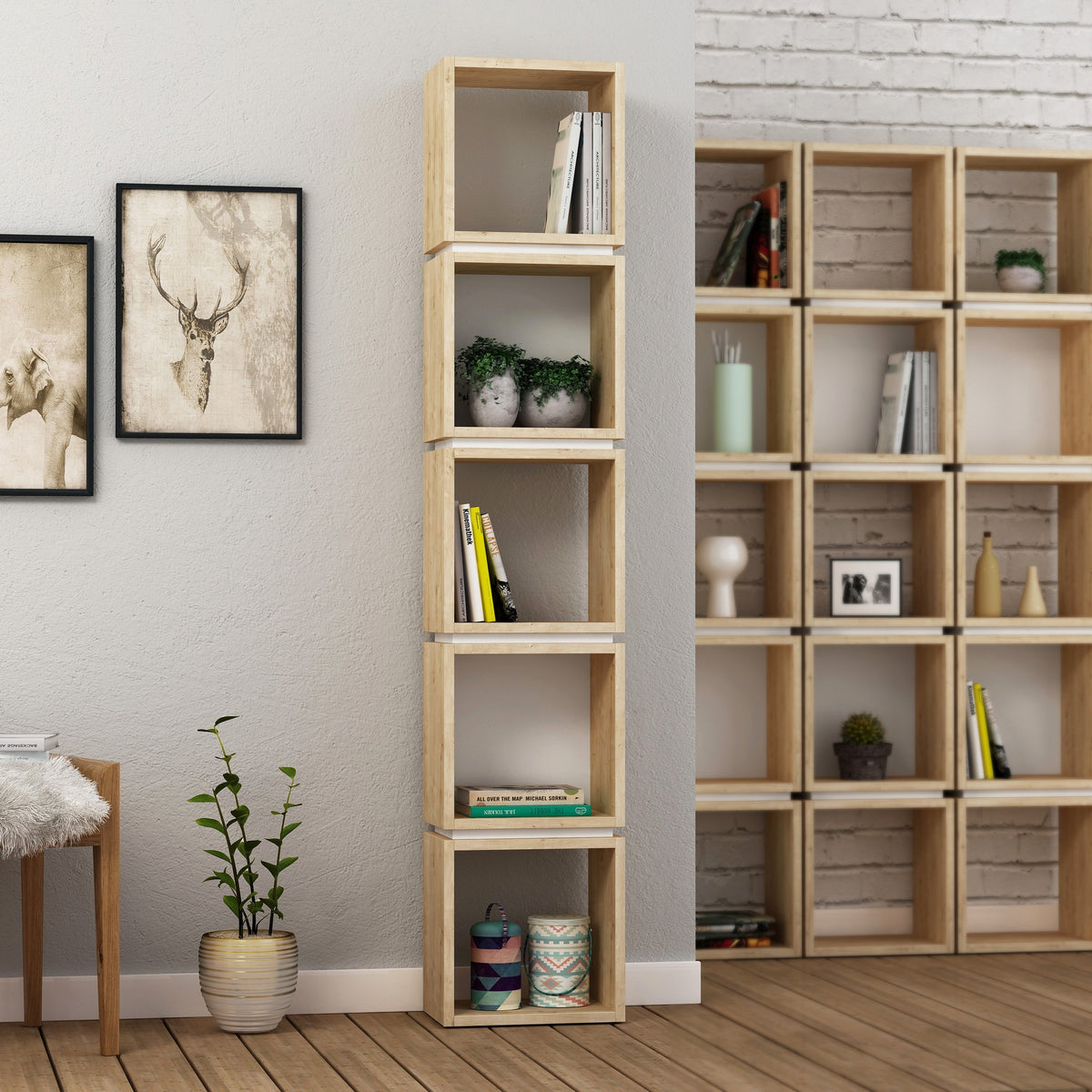 Boekenkasten - Boekenkast Multi Eik Wit Melamine 32x167x22 cm - Dimehouse