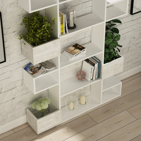 Libreria moderna con vani asimmetrici in melaminico bianco Niho 120x171x20 cm