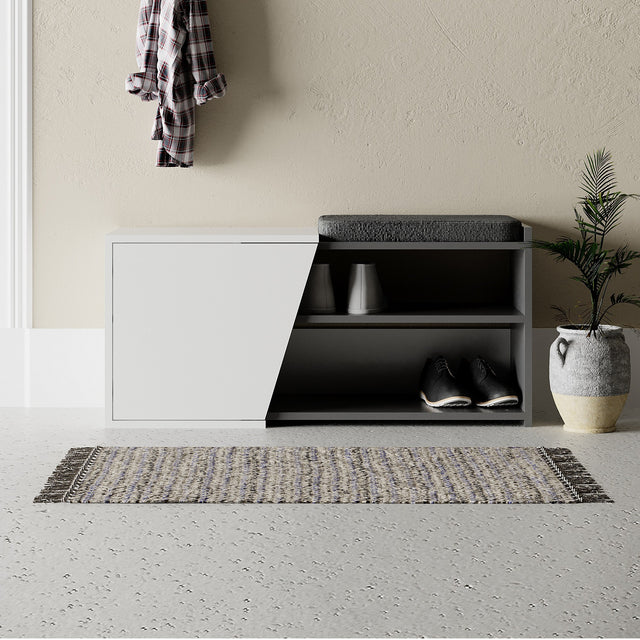Schoenenkasten - Schoenenkast Fiona Bench Antraciet Wit Melamine 104,6x47,2x37,5 cm - Dimehouse