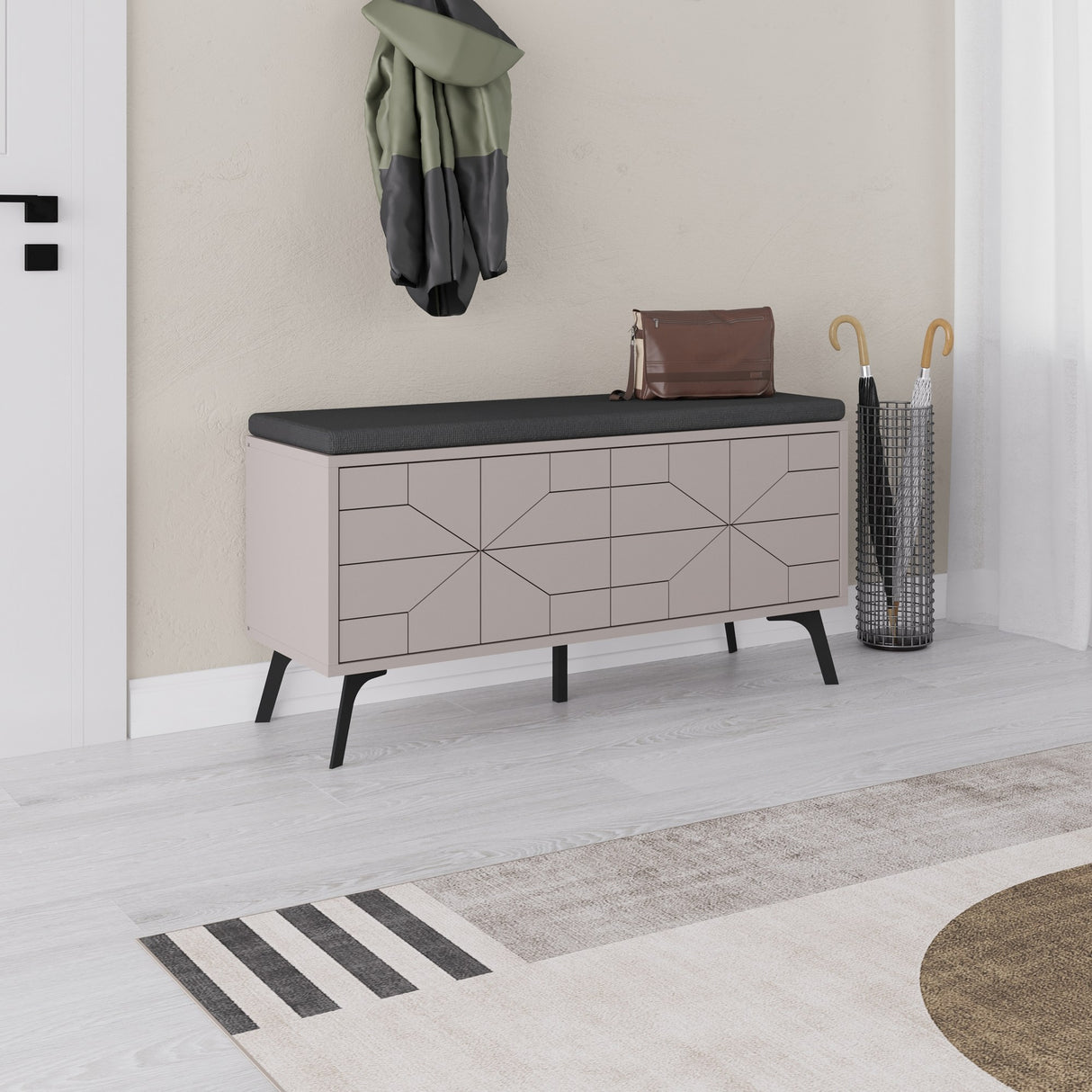 Schoenenkasten - Schoenenkast Dune Bench Mokka Melamine 107x55x35 cm - Dimehouse