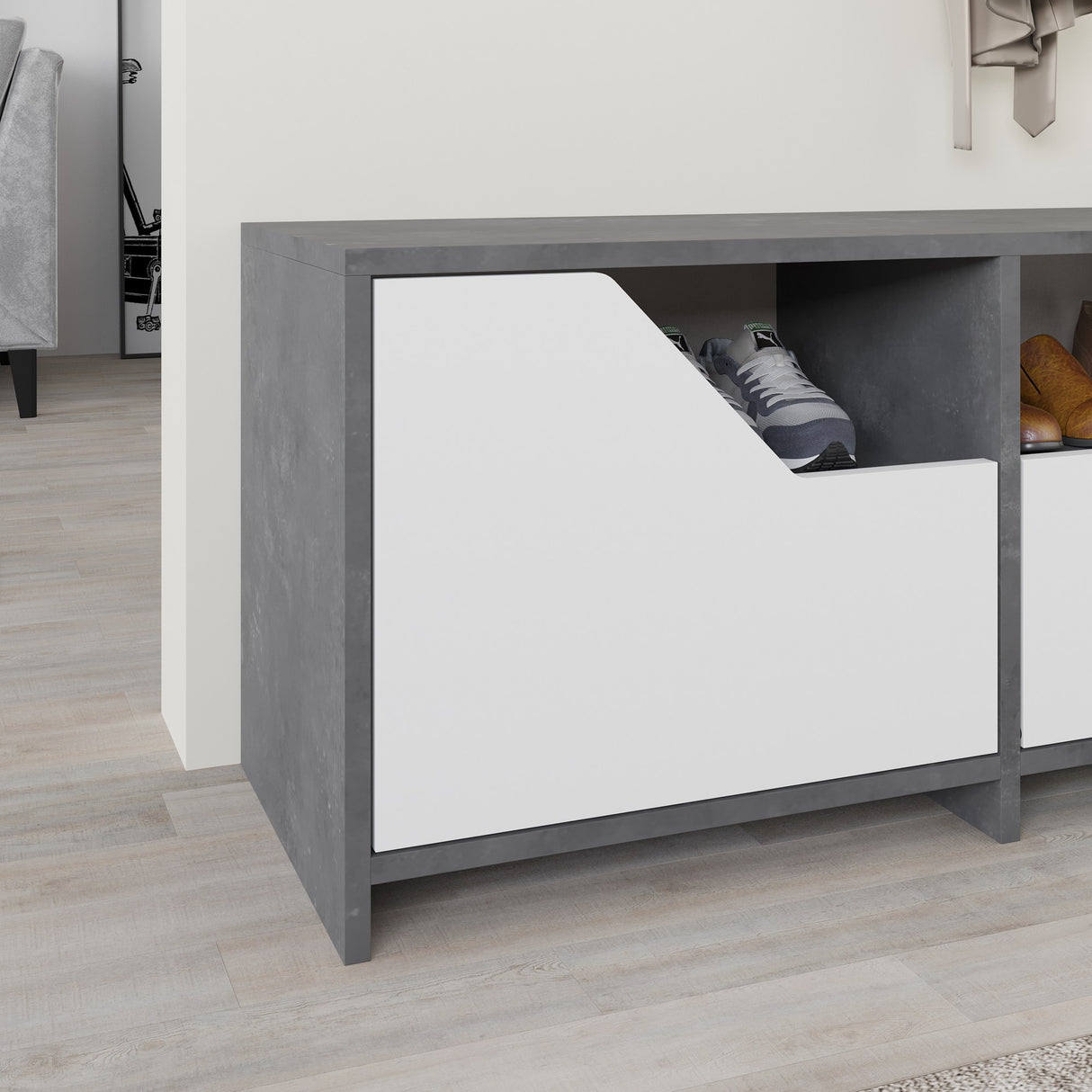 Schoenenkasten - Schoenenkast Nexus Grijs Wit Melamine 105x47x37 cm - Dimehouse