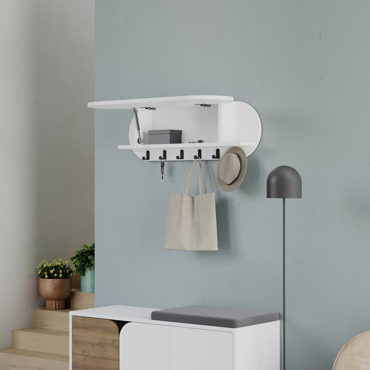 Kapstokken - Kapstok Wit - Melamine - Met Vak - Dimehouse