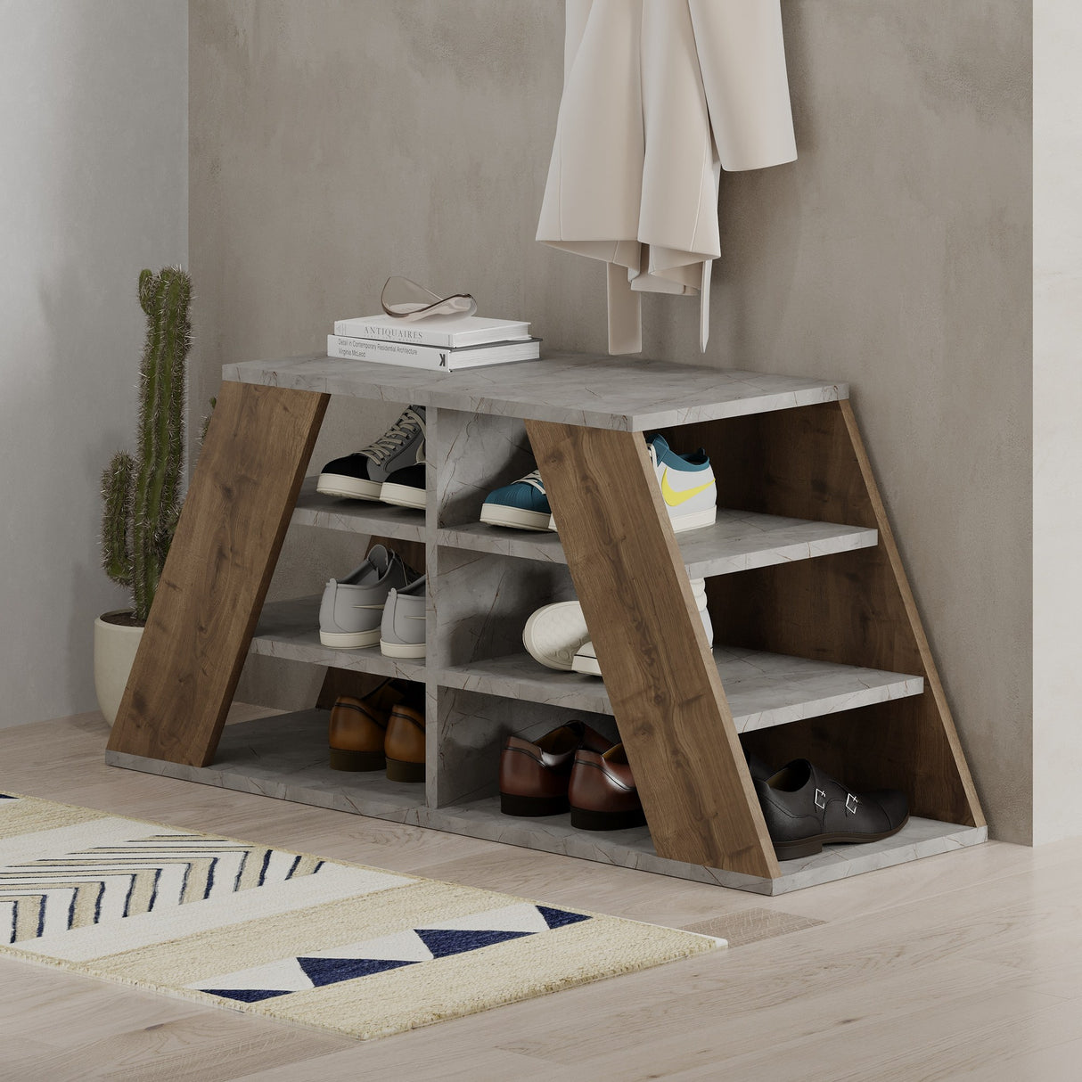 Schoenenkasten - Schoenenkast Pyramid Naturel Melamine 105,5x50x37,5 cm - Dimehouse