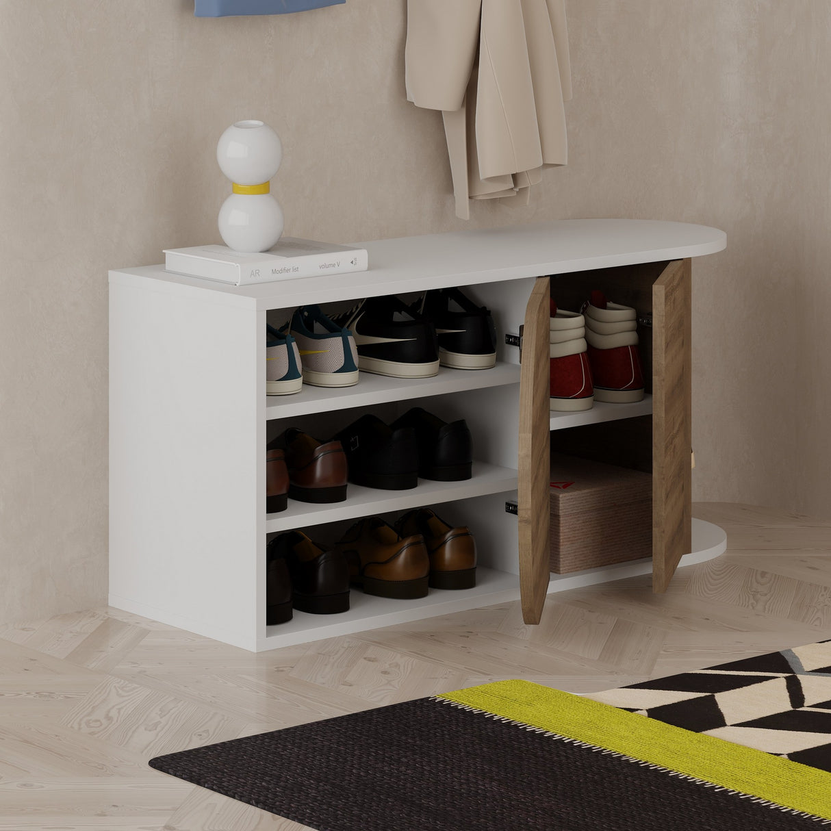 Scarpiera Nova Shoe Bench Bianco Naturale Melaminico 104x50x37 cm