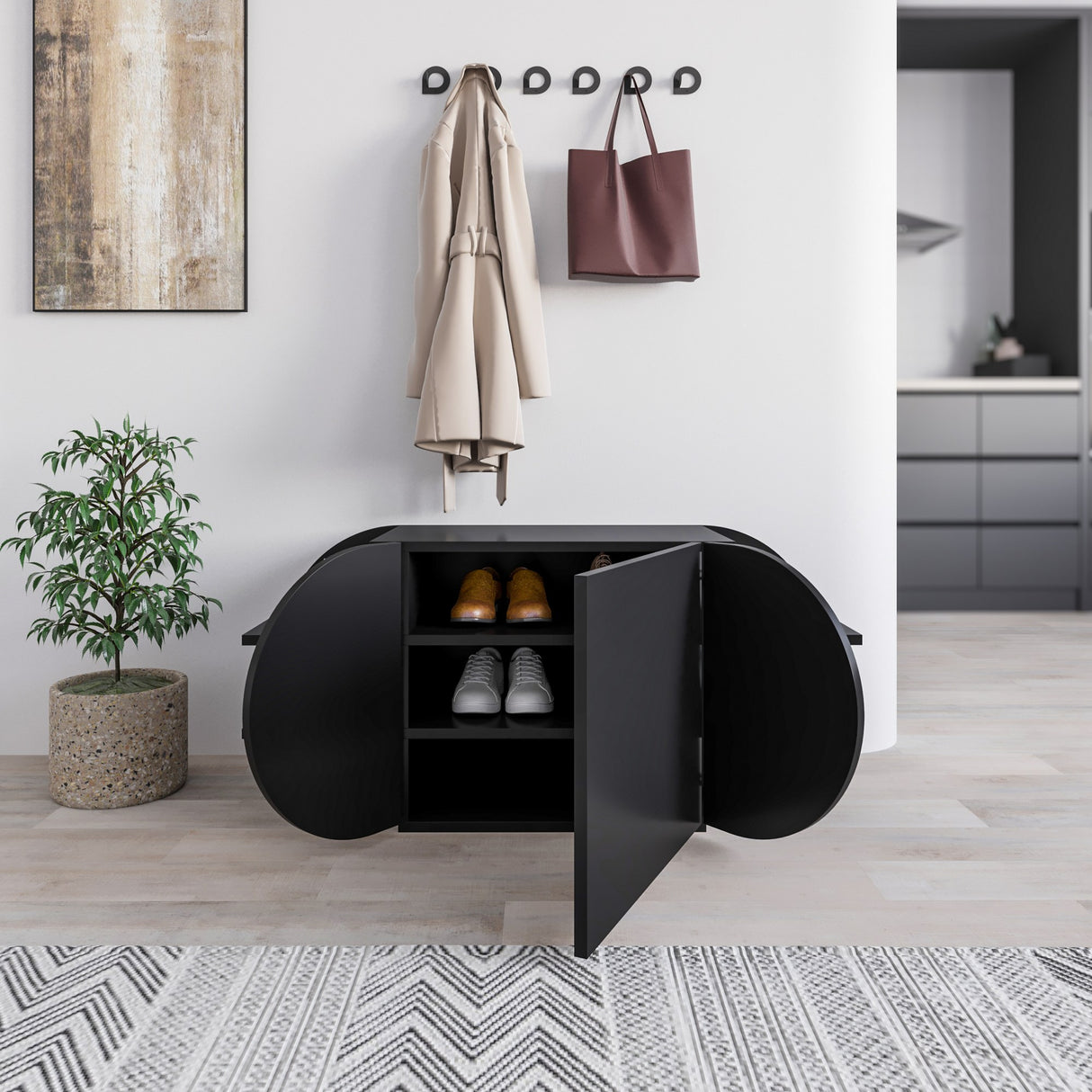 Scarpiera Pozy Shoe Bench Nero Melaminico 110x50x40,4 cm